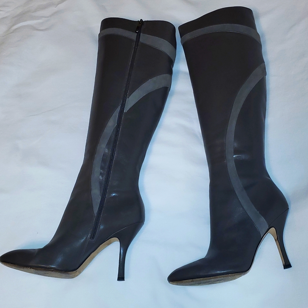 Via Spiga Tall Leather & Suede Heeled Boots Inside Zip Size 7.5 • Gray